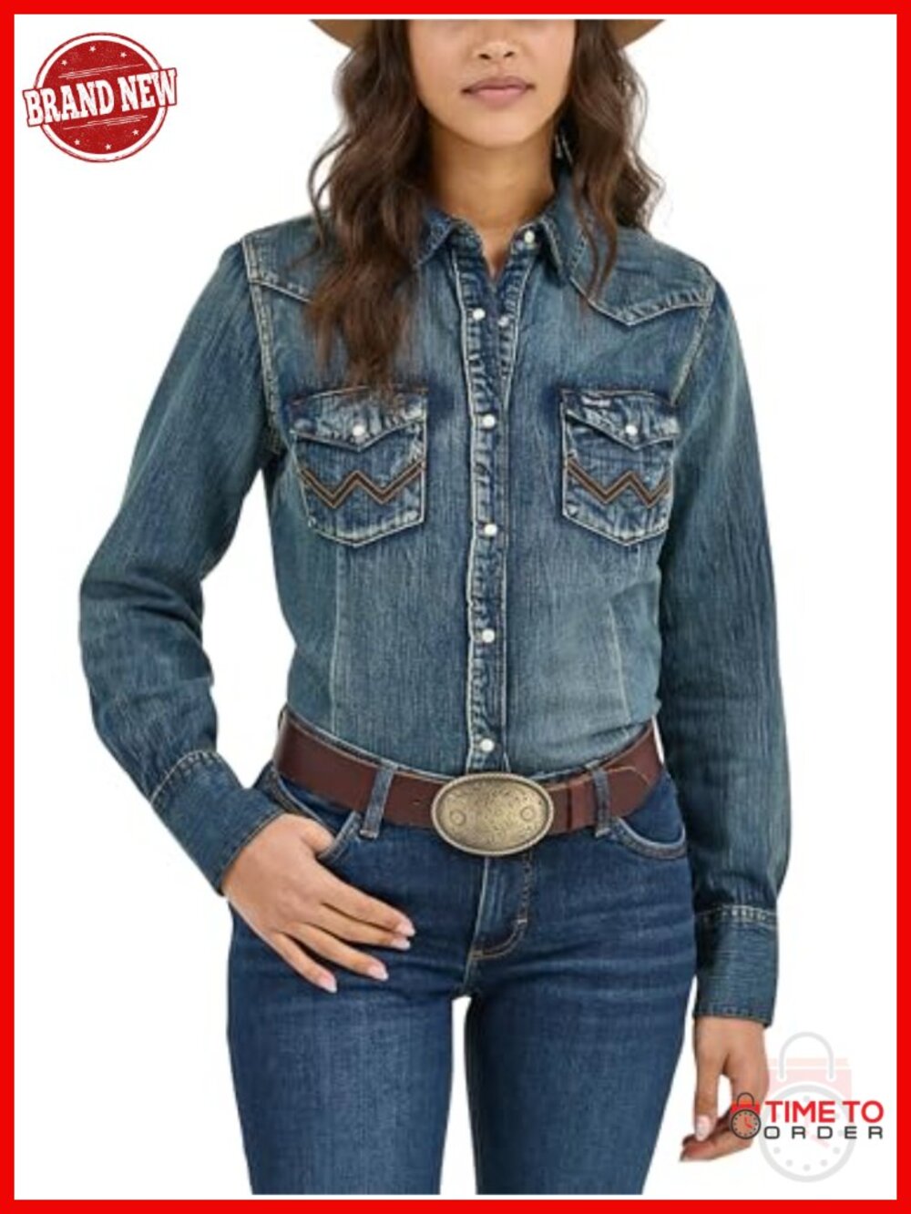 Vintage Denim Snap Shirt - Long Sleeve Western Snap Work Shirt